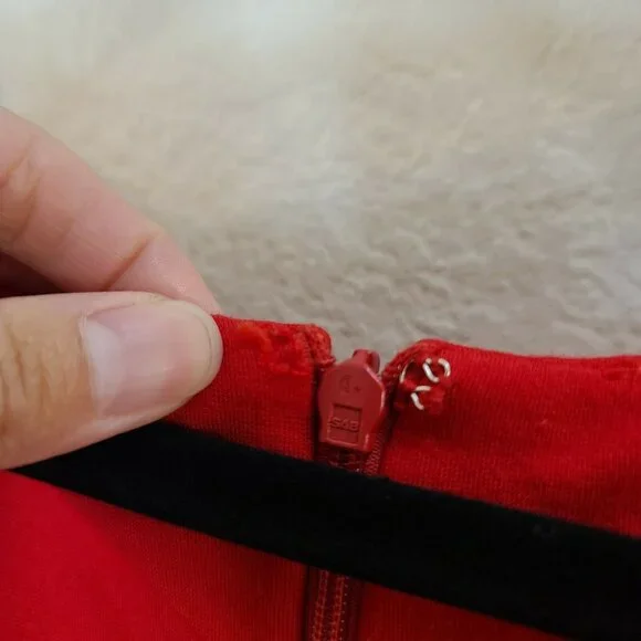 MNG Suit Dress Women XS Red Knit Fitted Sheath Square Neck Stretch Career Office - Picture 4 of 12